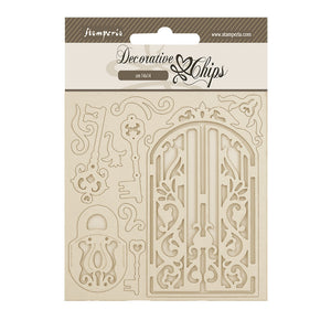 Stamperia Decorative Chips 14x14cm - Old Lace - Gate and Key