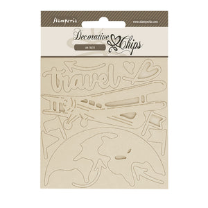 Stamperia Decorative Chips 14x14cm - Art of Travelling - Airplane