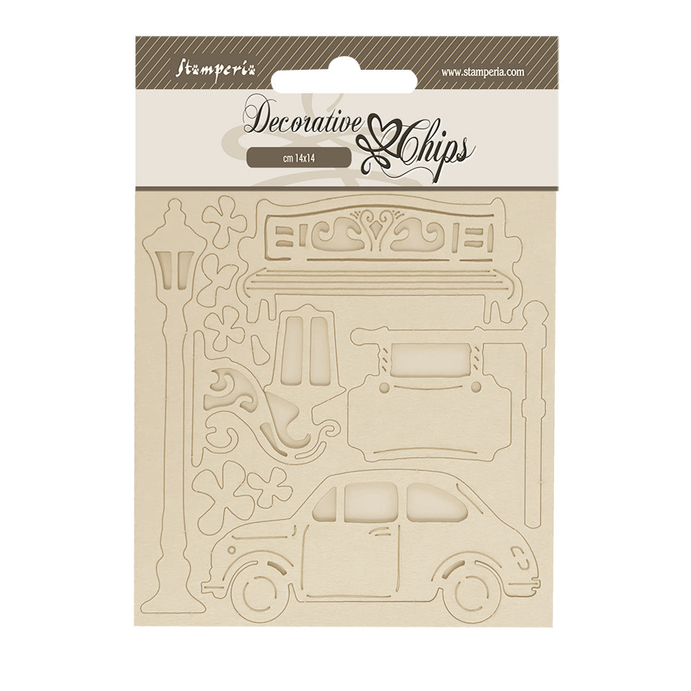 Stamperia Decorative Chips 14x14cm - Art of Travelling - Car