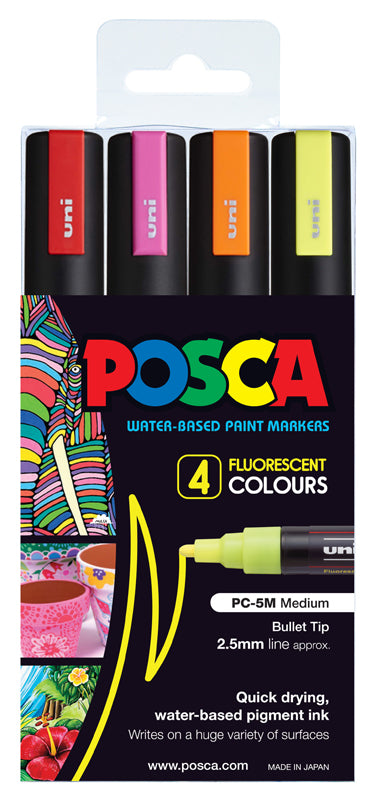 Posca Colour Marker Set - Bold PC8 4 x Fluoro Colours
