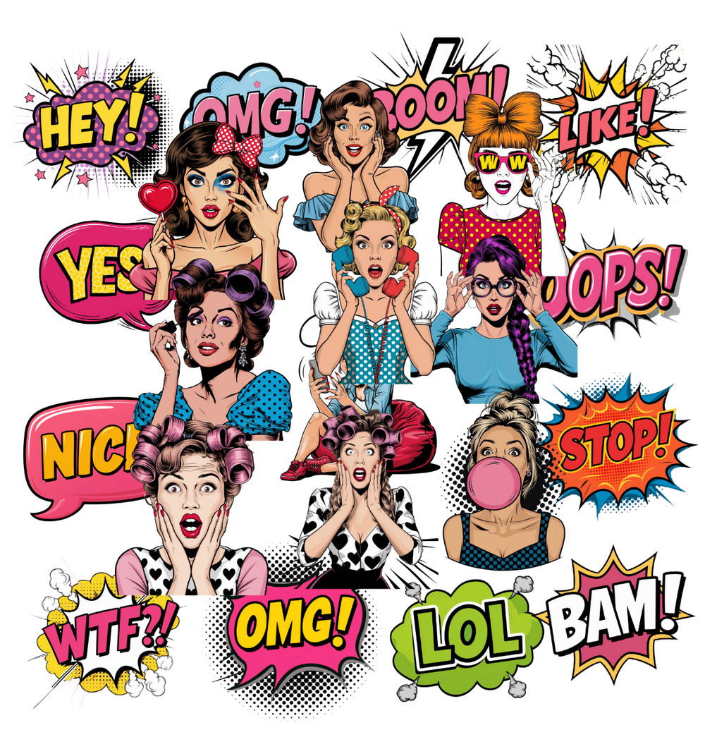 5 Crazy Ladies Journal Stickers - Pop Art Ladies