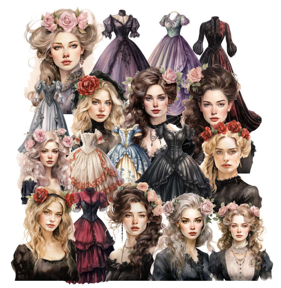 5 Crazy Ladies Journal Stickers - Victoriana Ladies