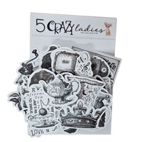 5 Crazy Ladies Journal Stickers - Vintage Black & White