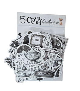 5 Crazy Ladies Journal Stickers - Vintage Black & White