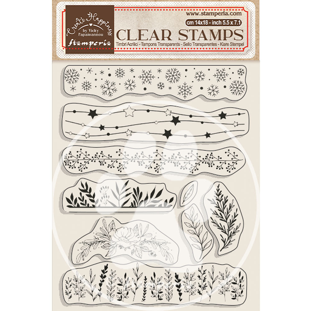 Stamperia Stamp Set - Create Happiness - Christmas Borders with Leaves