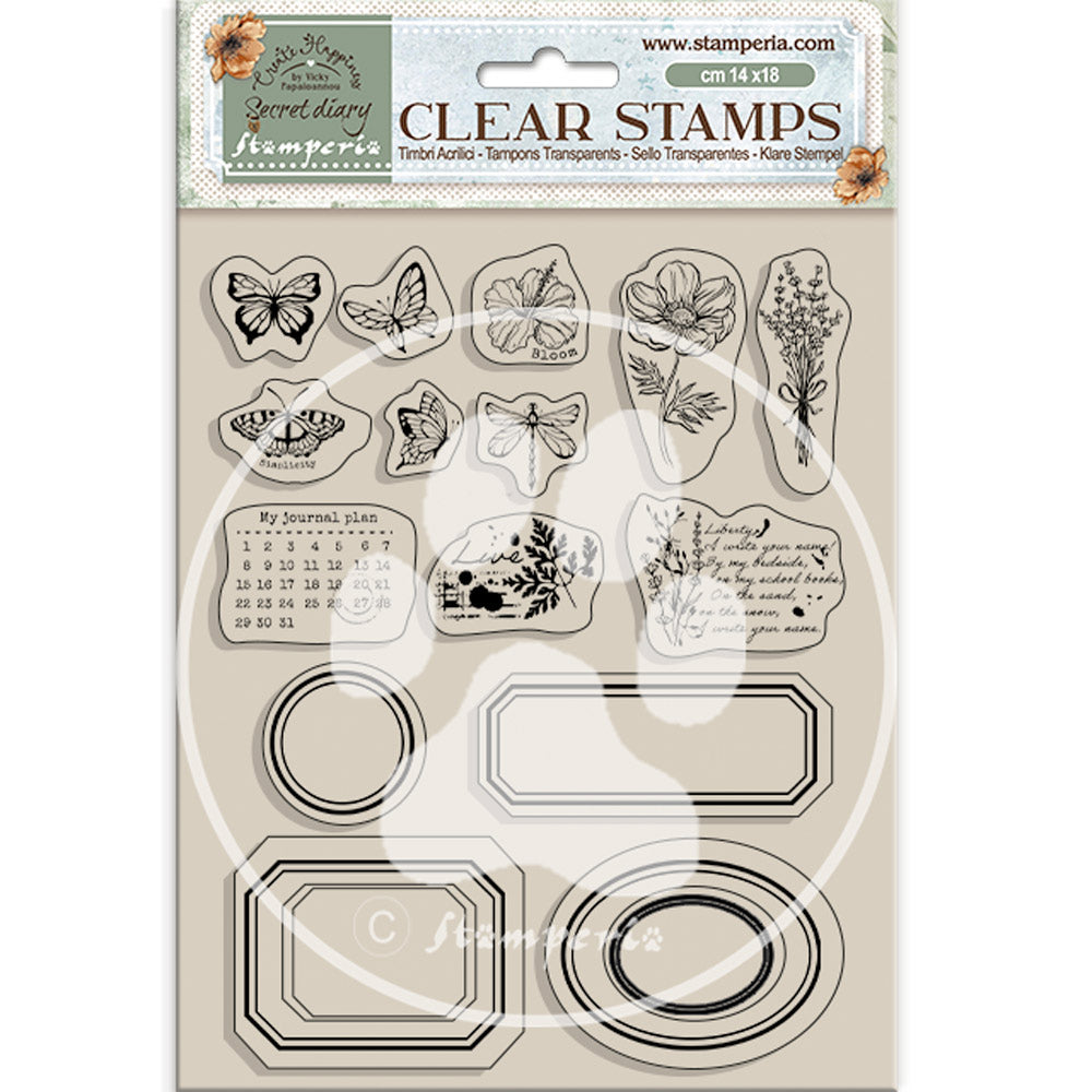 Stamperia Acrylic stamp cm 14x18 - Create Happiness Secret Diary - Labels