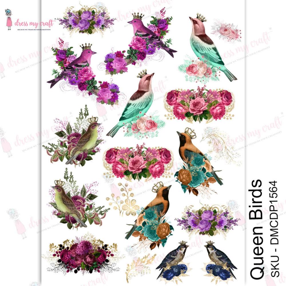 Dress My Craft Transfer Me Sheet A4 - Queen Birds