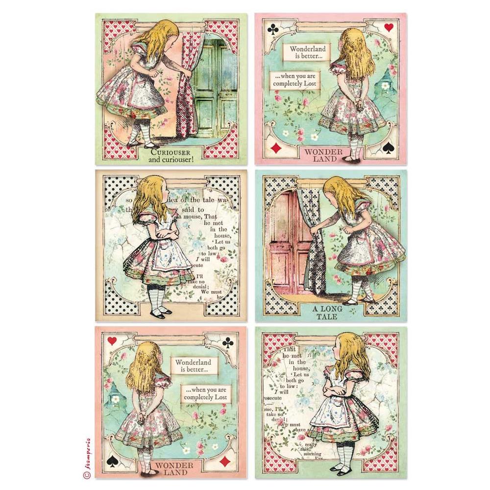 Stamperia Rice Paper A4 - Alice in Wonderland Cards