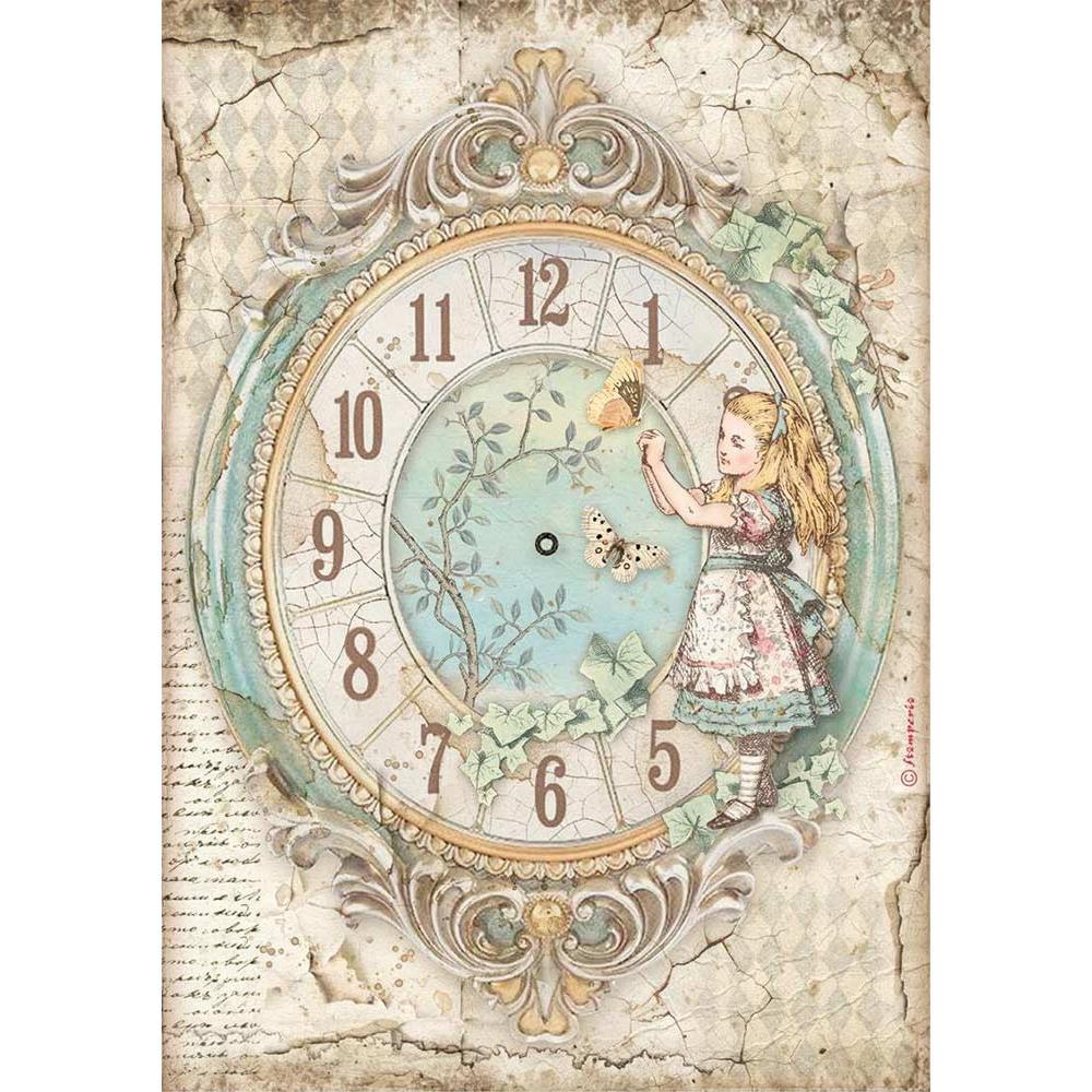 Stamperia Rice Paper A4 - Alice Clock