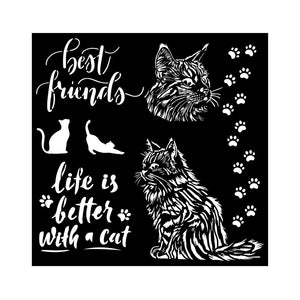 Stamperia Thick stencil cm 18X18 - Orchids and Cats Best friends