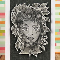 Darkroom Door Stamp Line Art - Leafy Lady