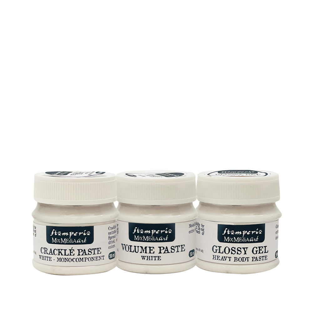 Stamperia Selection - Mixed Media Paste: Volume Paste, Glossy Gel, Crackle Paste