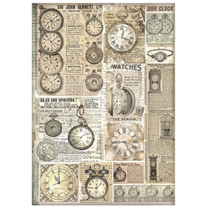 Stamperia A4 Rice Paper - Brocante Antiques Clocks