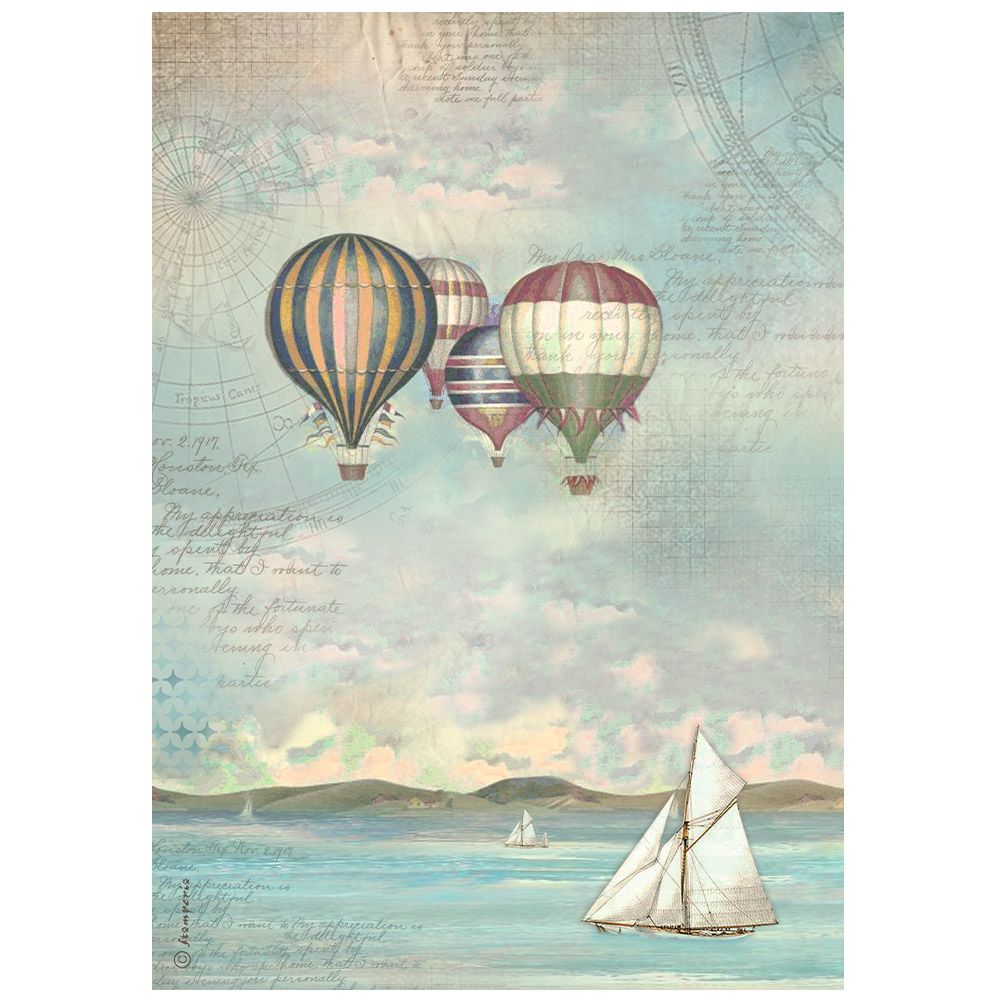 Stamperia A4 Rice Paper - Sea Land Balloons